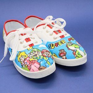 Hand Painted Super Mario Bros Shoes, Womens Size 8
